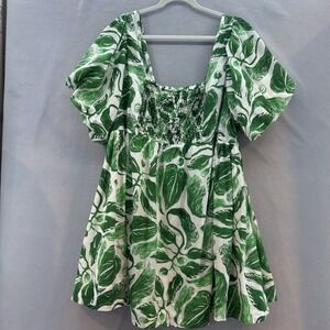 Anthropologie Maeve Square Neck Smocked Babydoll Dress Plus 3X Cotton Mini Boho